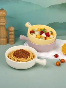 1 bol de copt din silicon cu mâner, bol multifuncțional pentru fulgi de ovăz, salată de fructe, friteuză cu aer, cuptor, mașină de spălat vase, stivuibil, bol mic și drăguț pentru o singură persoană, stil Ins - Multicolor - Vizualizare 2