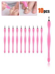 100pcs V-Shaped Nail File, Nail Cleaner, Dual-Ended V-Shaped Nail Pusher, Foot Care Tools For Home And Salon Use - Pink - View 8
