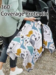 1pc Baby Stroller Sunshade Cover, Cartoon Pattern Breathable Dustproof Windproof Stroller Canopy - Breathable - View 3