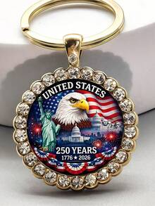 1pc USA 250th Anniversary Round Keychain, Suitable For Men And Women, Birthday And Christmas Gift - Gold - View 2
