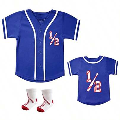 BAICAIYU - Traje de media cumpleaños para bebé playera y calcetines de béisbol 2 piezas traje para niños camisa de softbol ropa deportiva