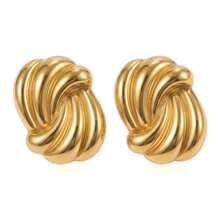 Vintage Stainless Steel Swirl Textured Earrings, A Fashionable And Unique Jewelry Choice For Women - Yellow Gold - View 14