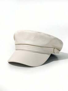 1pc Women's Pu Leather Newsboy Hat Cap With Brim, Suitable Daily Wear - màu đen - Xem 3