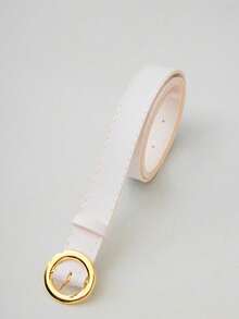 Women's Belt BOLINHA Gold Metal Synthetic Leather Minimalist Fashion Blogger Unisex Daily Use Simple Casual 2024 Popularity Beautiful Season Black White Brown Caramel Pink Current Size Stitched Occasional Versatile Decorative Vintage - trắng - Xem 4