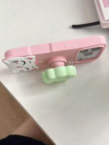 1pc Cute Cat & Four-Leaf Clover 3D Stand Phone Case, Compatible With IPhone 17 Pro Max, 16, 15, 14, Soft Silicone Creative Phone Protective Cover For Women - Pink - View 2