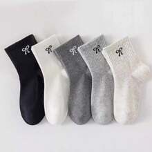 5双装女童可爱蝴蝶结短袜 - 柔软中筒袜，透气休闲日常穿搭袜套装，适合儿童和青少年 - 淺灰色 - 查看 11