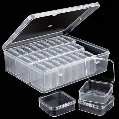 30pcs Mini Clear Storage Box Set - Portable Plastic Organizer Case With Small Compartments For Jewelry, Beads, Crafts, And Small Accessories - Transparent, Stackable, And Travel-Friendly Design