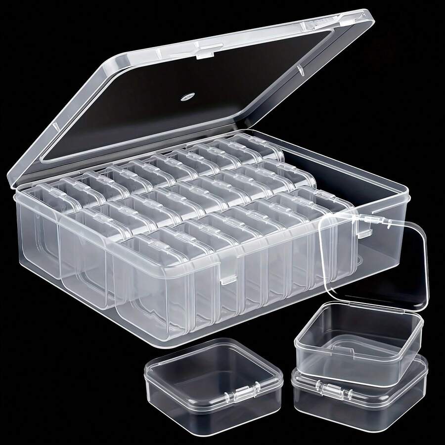 30pcs Mini Clear Storage Box Set - Portable Plastic Organizer Case With Small Compartments For Jewelry, Beads, Crafts, And Small Accessories - Transparent, Stackable, And Travel-Friendly Design - Large Capacity - Dispensing Storage Box - View 1