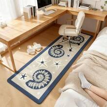 1pc Ocean Series Running Carpet, Featuring Seashell Pattern, Spring/Summer Ocean Themed Carpet, Displaying Blue And White Beach Design, Suitable For Bedroom Use - Multicolor - View 5