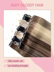 Human Hair Microlink Hair Extensions Microbead Human Hair Extensions Real Human Hair Micro Beads Fish Line Extensions Seamless Loop Hand Tied Hair Micro Loop Blonde Hair Extensions Bleach Blonde Cold Fusion Extensions For Daily - Multicolor - View 4