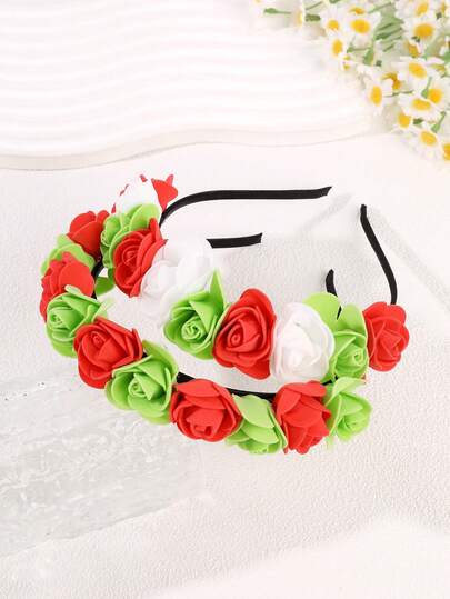 1件装3D撞色玫瑰花发箍，清新乡村风发饰，适合度假/拍照/日常佩戴