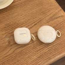 Estuche para auriculares con forma de corazón minimalista blanco hueco con asa, compatible con Huawei Freebuds 7i, Freebuds 2 nueva versión, Freebuds SE3, Freebuds 5i, Pro 3, estuche para auriculares de estilo coreano lindo - Blanco - Ver 3