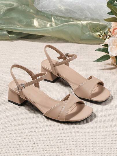 Women's Open Back Strap Chunky Heel Sandals, Mid Heel Fashion French Sandals, Plus Size Wide Fit Ladies Retro Toe-Ring Strappy High Heel Casual Outdoor Sandals
