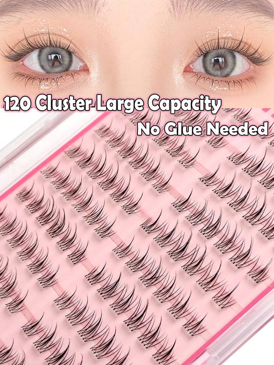 Sibeuna 120/240/360pcs DIY Self-Adhesive False Eyelash Clusters, No Glue Needed, Pre-Glued Eyelash Clusters, Natural Style Cartoon False Eyelashes, Soft And Comfortable, Natural Eyelashes Suitable For Daily Makeup And Dating - C - 查看 1