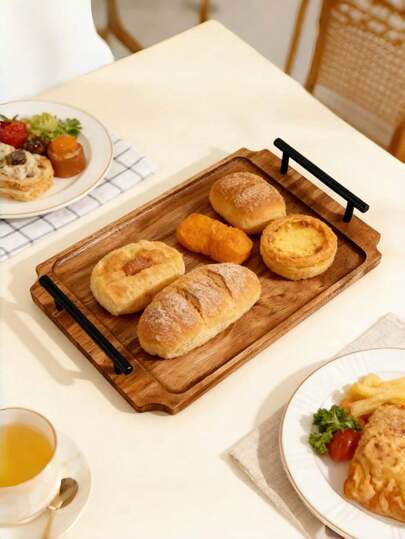 Khay phục vụ lớn có tay cầm, khay gỗ, thích hợp cho bữa sáng, cà phê, đồ ăn nhẹ, bánh mì, bánh ngọt, sushi, lý tưởng cho Lễ Tạ ơn, Ngày của Mẹ, Lễ Phục sinh.