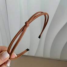 Diadema delgada con nudo de cuero sintético PU, accesorio de cabello simple y versátil - marrón - Ver 10