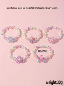 5pcs/Set Cute Flower Charm Colorful Glow-In-The-Dark Beaded Bracelet Set, Suitable For Holiday Party, School, Birthday Gift For Girls, Random Color - Multicolor - View 3