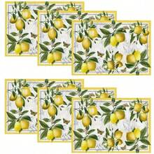 1pc/4pcs/6pcs Vintage Lemon Pattern Linen Placemats, Suitable For Dining Table, All Season Decor, Modern Washable Table Mats, Room Decor, Coasters, Kitchen Dining Placemats, Party Decor, Home Decor, Ideal Gift - Multicolor - View 9