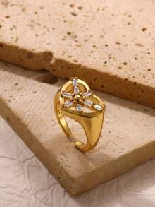 1 Pc Luxury Cubic Zirconia Heart Ring For Women Gold Color Round Ring Birthday Party Jewelry Mother's Day Gift - Gold - View 11