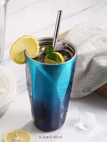 1个500毫升双层不锈钢吸管杯，带吸管的保温饮料杯，适用于车载使用 - 彩色 - 查看 3