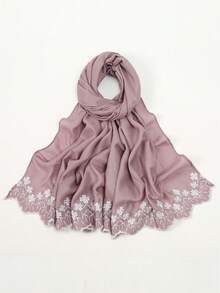 1条珍珠刺绣雪纺围巾，时尚柔软头巾，防晒披肩，节日礼物 - 彩色 - 查看 8