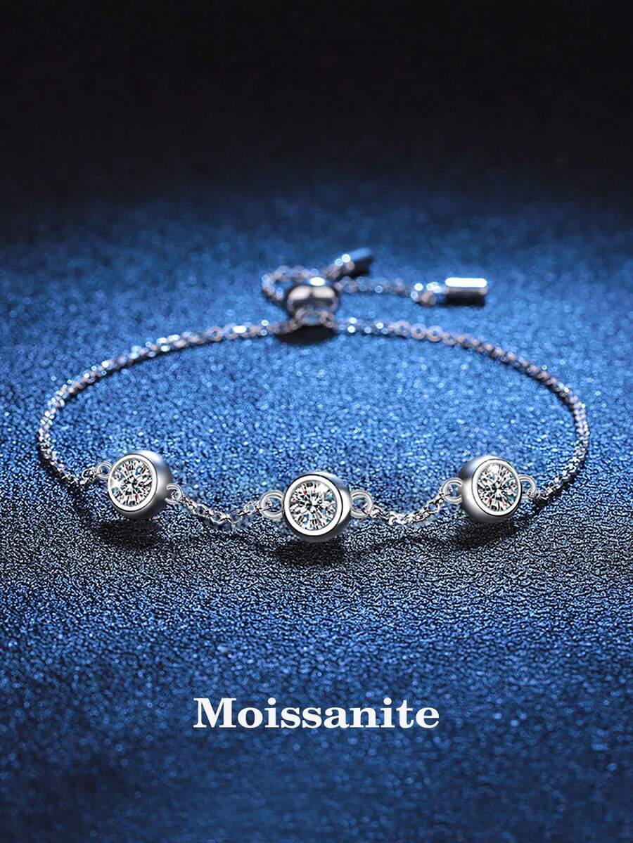 BLOVEMEE 1 chiếc vòng tay bạc 925 sang trọng, đính đá Moissanite 0.9 carat, thích hợp cho nữ giới đeo hàng ngày, đi làm, dự tiệc, đi nghỉ mát, sinh nhật, kỷ niệm ngày cưới, làm quà tặng trang sức. - Bạc - Xem 1