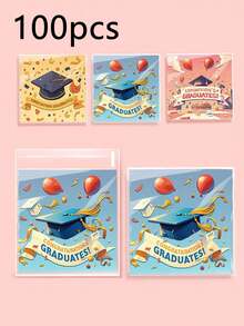 100pcs Graduation Gift Bags With "Congratulations Graduates!" Self-Adhesive Printed Bags, Suitable For Party Favors And Souvenirs, Can Be Used For Gifts And Baking Packaging, Perfect For Graduation Parties And Themed Events. - One Size Fits All - View 9