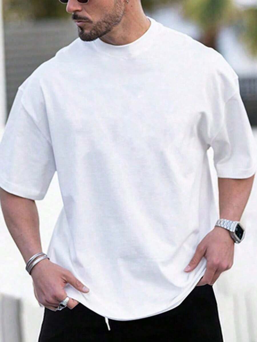 Camisa De Hombre Blanca De Manga Corta De Cuello Redondo De Punto - Blanco - Ver 1