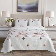 3 PCS Reversible Quilted Bedspread Set - Patchwork Floral Design With Pillow Shams Soft Microfiber Comforter For Double & King Size Beds - MILAN-110 - View 9