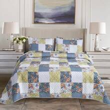 3 PCS Reversible Quilted Bedspread Set - Patchwork Floral Design With Pillow Shams Soft Microfiber Comforter For Double & King Size Beds - MILAN-110 - View 8