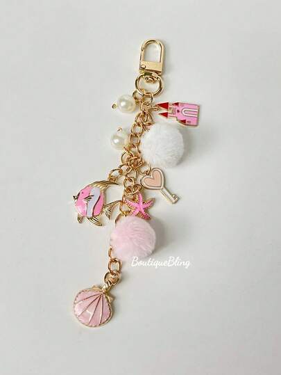 1PC Fashionable High-End Shell,Starfish,Heart Shaped Faux Pearl Tassel Keychain,Suitable For Bags,Phones,Earphone Cases,Car Decor,Party Favors,Gift For Friends,Unisex Y2k Cute Bead Bow Pendant, Fashionable Bag Pendant