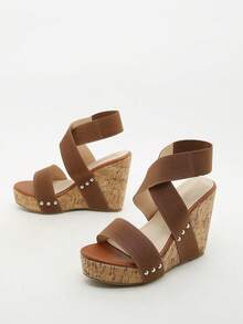 Women's Platform Wedge Sandals, Versatile Lightweight Summer Vacation Style - Brown - View 5