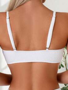 CURVEFIX 2pcs Women Graduation/Independence Day Ribbed White Fashionable Bikini Set Summer Vacation - 黑色 - 查看 9