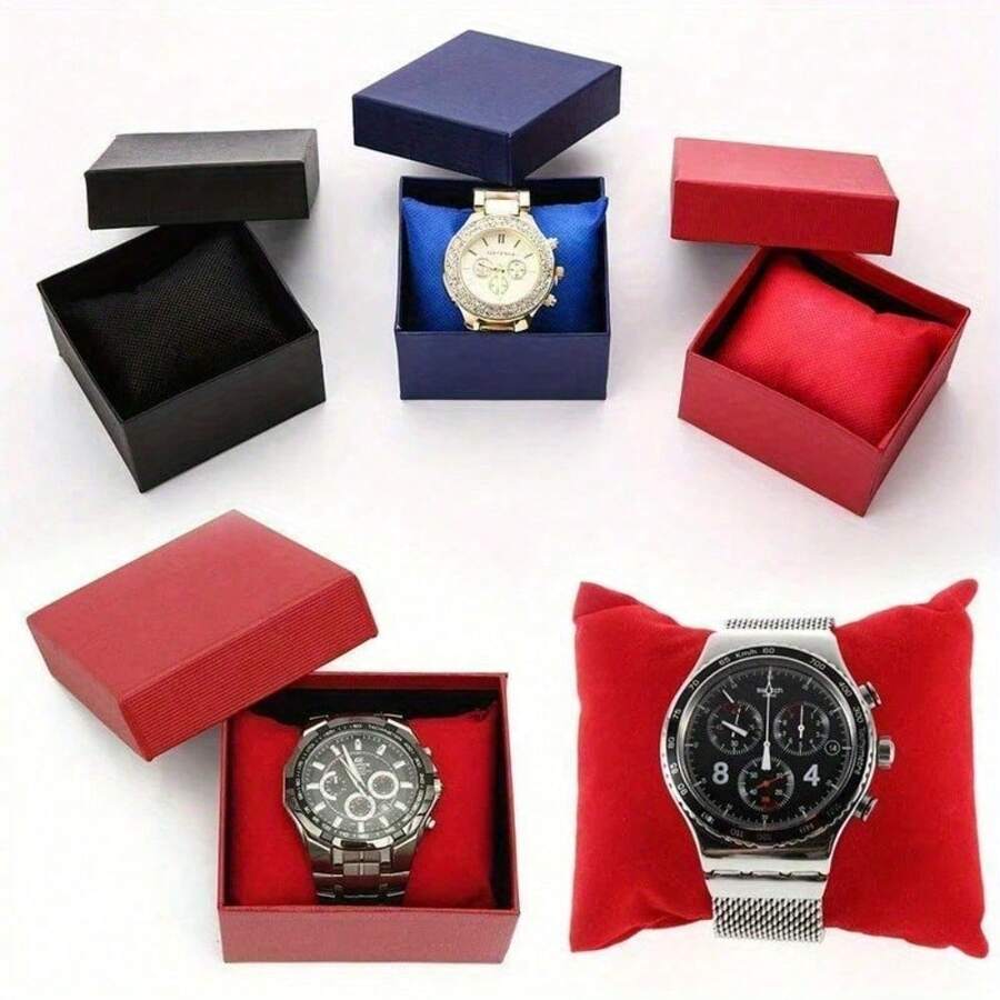 1 pezzo Scatola portaorologio in cartone con cuscinetto, scatola di cartone quadrata per conservare orologi, scatola regalo in carta per gioielli, bracciali, adatta per Natale, compleanni, San Valentino - Multicolore - Visualizzare 1