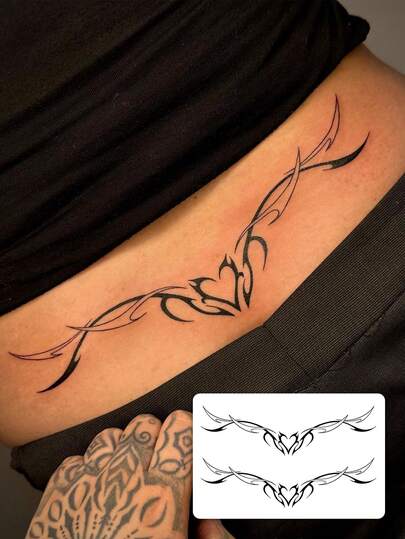 1pc Fashionable Waterproof Temporary Tattoo Sticker, Dark Gothic Totem Design, Durable Fake Tattoo For Waist, Heart & Thorn, Suitable For People