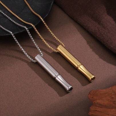 1 pieza Collar colgante de silbato de acero inoxidable minimalista para meditación, respiración y relajación