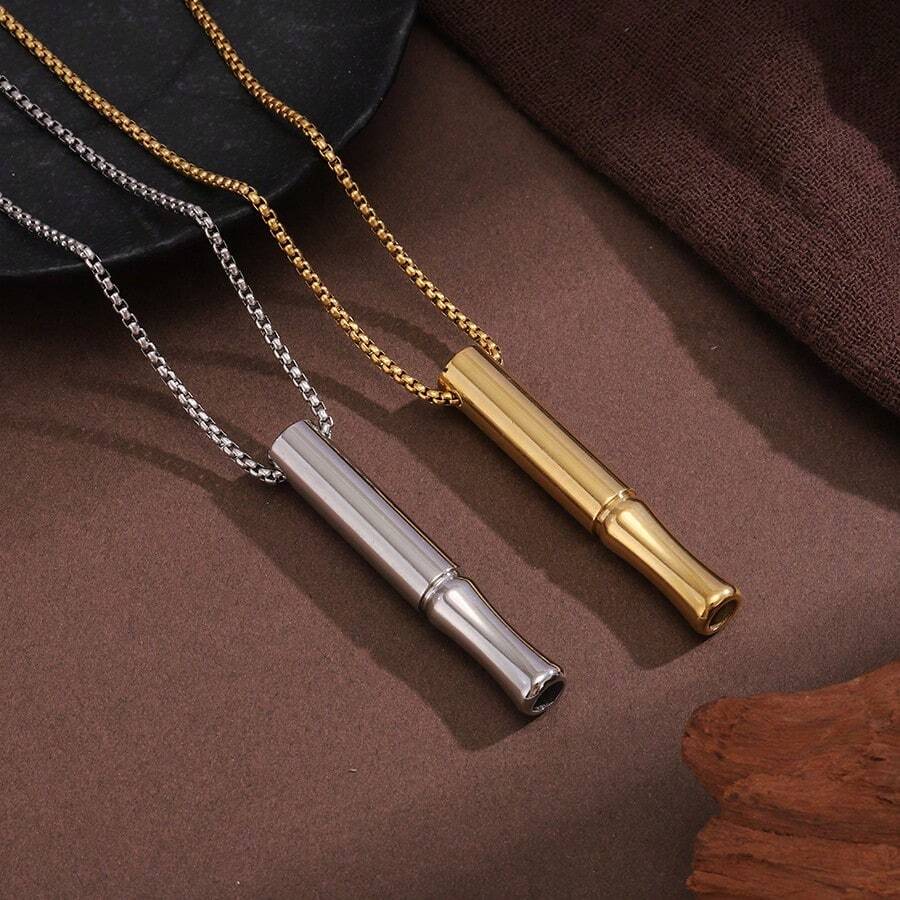 1件极简冥想呼吸放松不锈钢哨子吊坠项链 - 銀色 - 查看 1