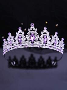 1pc Fashionable & Elegant Alloy Crown Headpiece, Suitable For Women's Wedding, Party, Elegant Princess Headdress, European, Summer - Lilac Purple - View 2