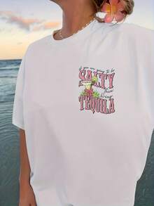 Camiseta de manga corta de talla grande - Blanco - Ver 2