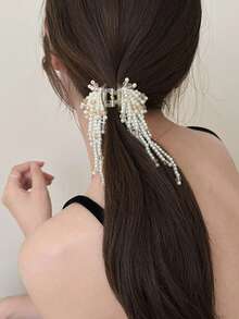 新款发爪珍珠流苏发夹，串珠小发爪夹，适合发量较少的女性，可用于盘发造型 - 彩色 - 查看 2