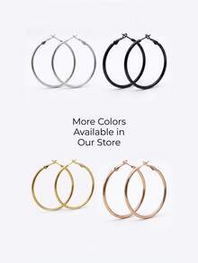 1对316L不锈钢2毫米粗圈耳环（30毫米/40毫米/50毫米/60毫米），防水不褪色金银色圆形耳环，低过敏性日常必备首饰/耳环，女士耳环，耳环，女士耳环 - 金黃色 - 查看 10