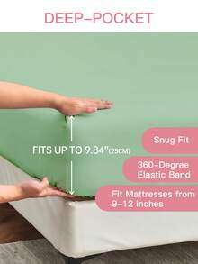 1 bộ ga trải giường màu trơn - Vải nỉ polyester, 4 góc có chun co giãn, phù hợp với nệm dày 9-12 inch, chống nhăn, thích hợp cho giường đơn/đôi/nữ hoàng/vua ở nhà và ký túc xá, đạt chứng nhận Oeko-Tex, màu xanh lá nhạt. - Màu xanh nhạt - Xem 4