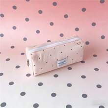 1个波点纯色铅笔盒，文具收纳袋，高品质化妆包，便携式化妆刷收纳盒，女士小物件整理袋 - 彩色 - 查看 6