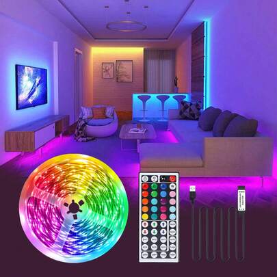 5V USB-Powered RGB LED Strip Light. Equipped With An Infrared 44-Key Remote Control, 6 Dynamic Modes, 20 Static Colors, 5V RGB Bar LED Light, Suitable For Living Rooms, Bedrooms, Cabinets, Stairs, TV Backlighting, And Various Party Decorations.