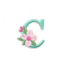 1/26 piezas Parches bordados con flores y letras inglesas coloridas, pegatinas decorativas de aplicación de costura con adhesivo en la parte posterior (disponibles en varios colores) - Verde - Ver 15