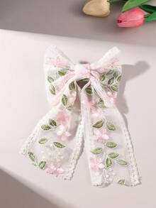 1 pieza Clip para el cabello con flor de rosa de encaje, decoración con cristales brillantes, estilo fresco y dulce - Rosa - Ver 4