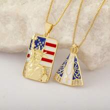 1pc 18k Gold Plated Copper Geometric Pendant Necklace With White Zirconia, Elegant Jewelry Design Symbolizing Freedom & Patriotism - Gold - View 2
