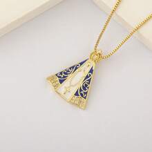 1pc 18k Gold Plated Copper Geometric Pendant Necklace With White Zirconia, Elegant Jewelry Design Symbolizing Freedom & Patriotism - Gold - View 13