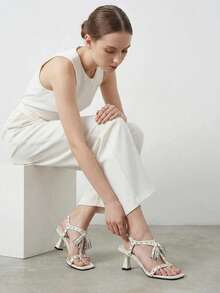 Sandalias tipo tanga de diseño exclusivo para mujer, nuevas sandalias planas tipo chanclas con textura de cocodrilo - Blanco - Ver 3