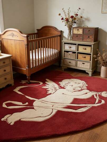 1件复古丘比特爱心图案婴儿房地毯，仿羊毛材质，婴儿房装饰地垫，装饰地毯，儿童游戏垫，卧室装饰，小地毯，可水洗地毯，母亲节礼物